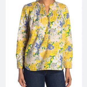 Women's J.Crew Yellow Floral Classic Popover Size XXL